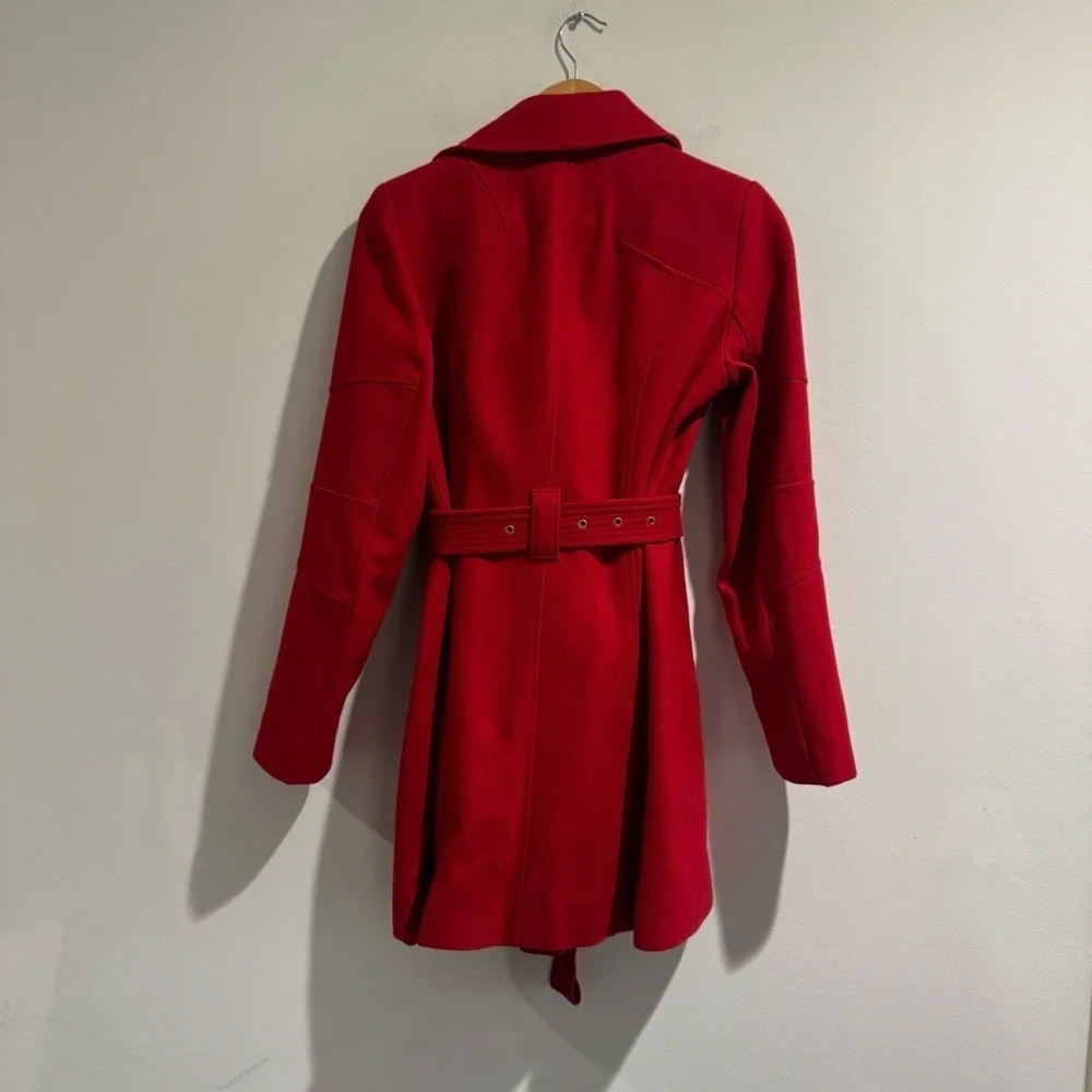 Michael Kors Red Belted Zip Wool Coat – Gold Hardware Small Designer Winter Coat